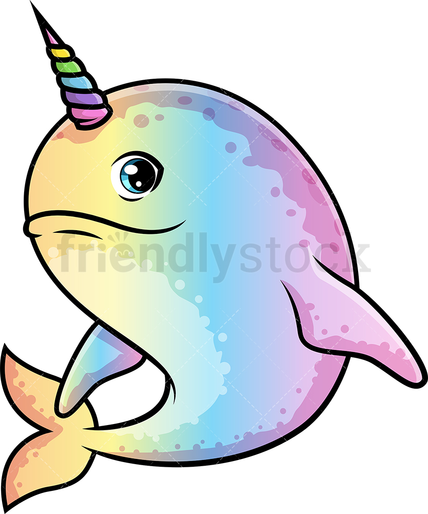 833x1000 Rainbow Narwhal Cartoon Clipart Vector