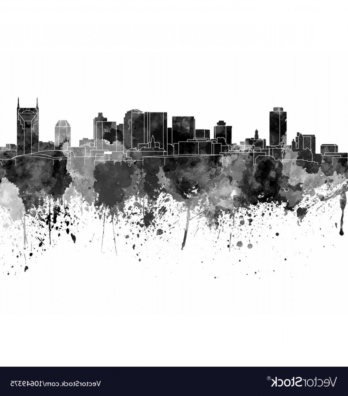 1138x1296 Nashville Skyline In Black Watercolor On White Vector Soidergi