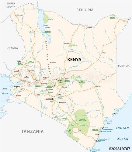 434x500 Kenya Road And National Park Vector Map