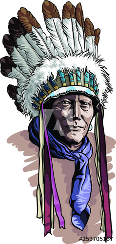 238x500 Native American Portrait With Chief Headdress Vector Illustration
