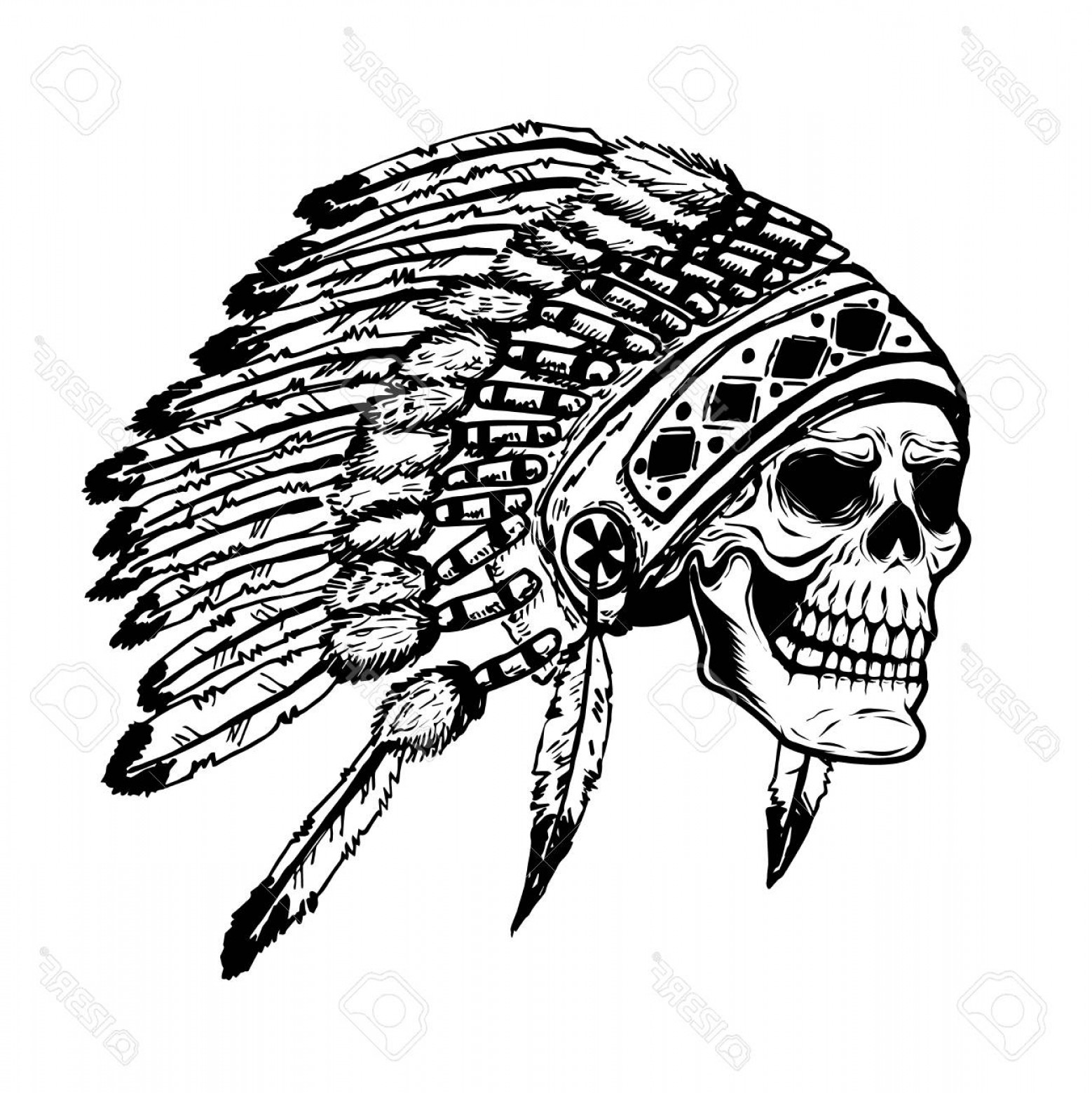 1558x1560 Photostock Vector Skull In Native American Indian Chief Headdress