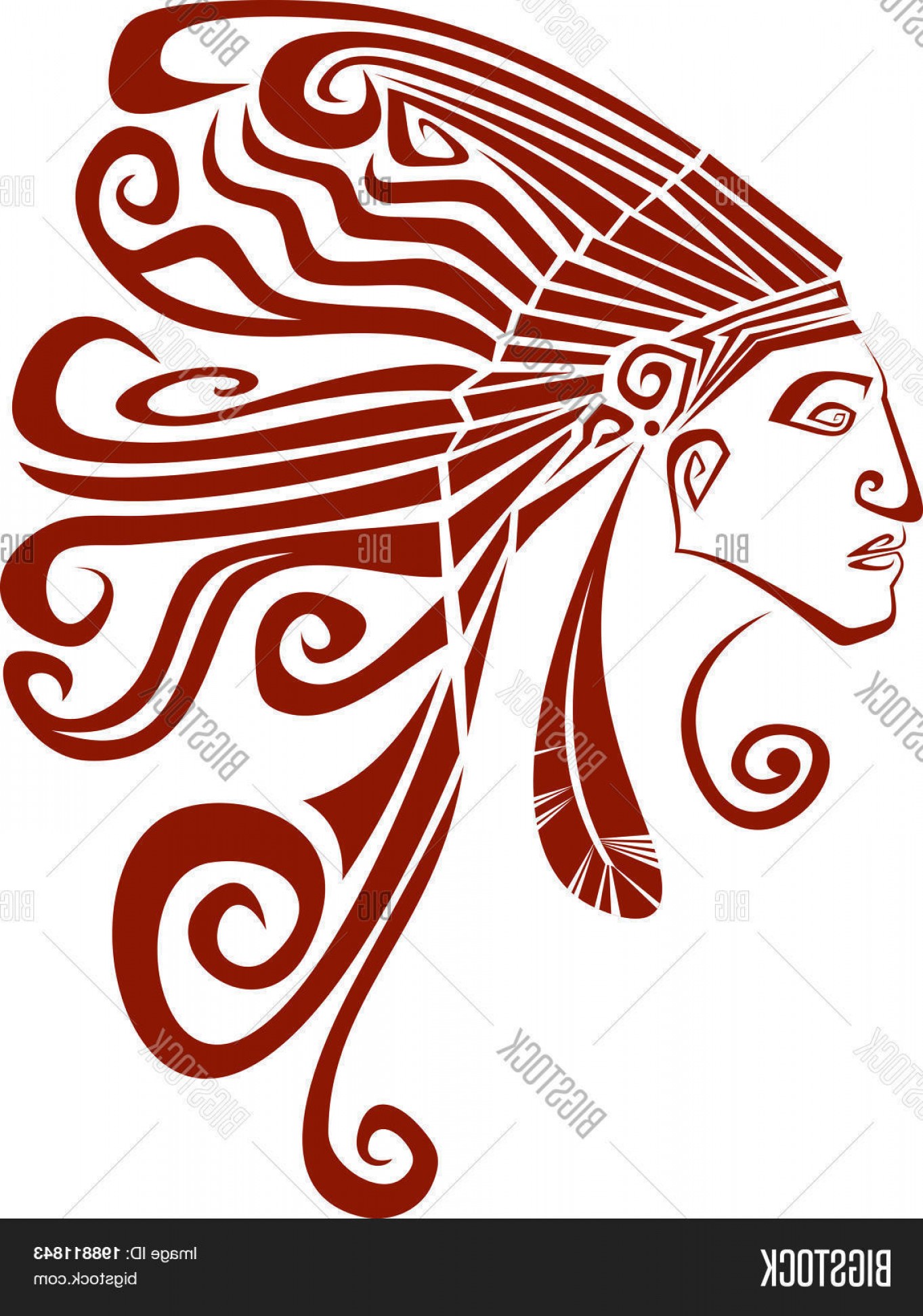 1363x1944 Stock Vector Native American Profile Silhouette Portrait Red
