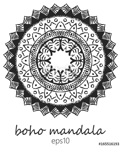 411x500 Black Mandala On White Background, Bohemian Style Native American