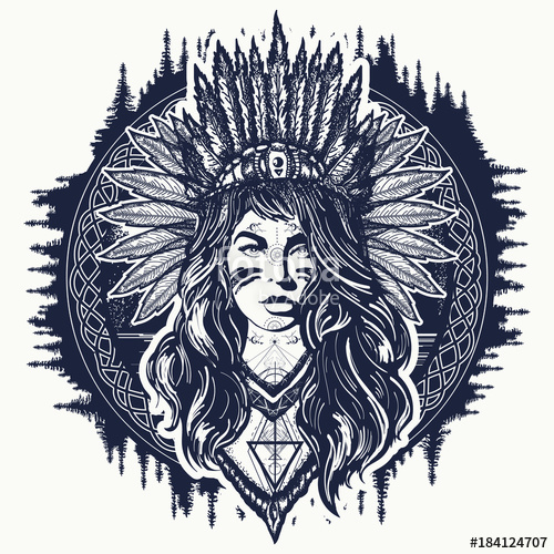 500x500 Tribal Indian Woman Tattoo And T Shirt Design Native American