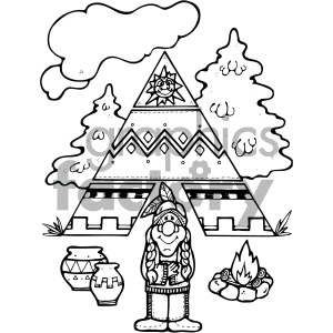 300x300 Black And White Native American Vector Art Clipart Royalty Free