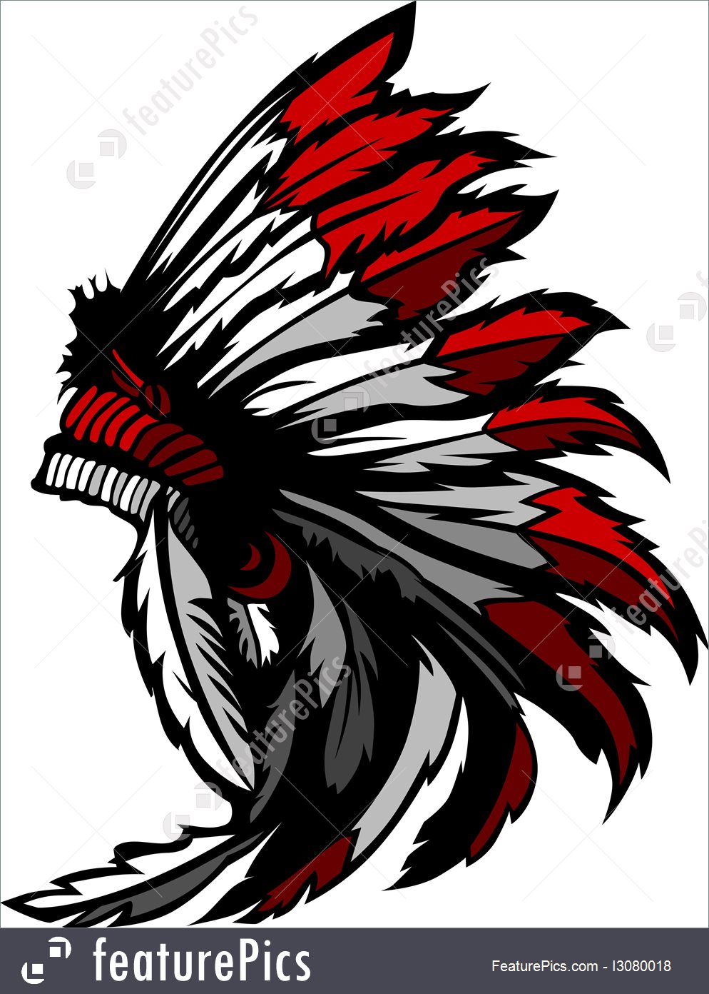 994x1392 American Native Indian Feather Headdress Mascot Vector Graphic