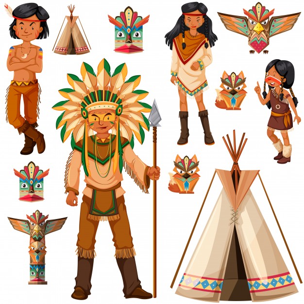 626x626 Native American Indian People And Tepee Illustration Vector Free