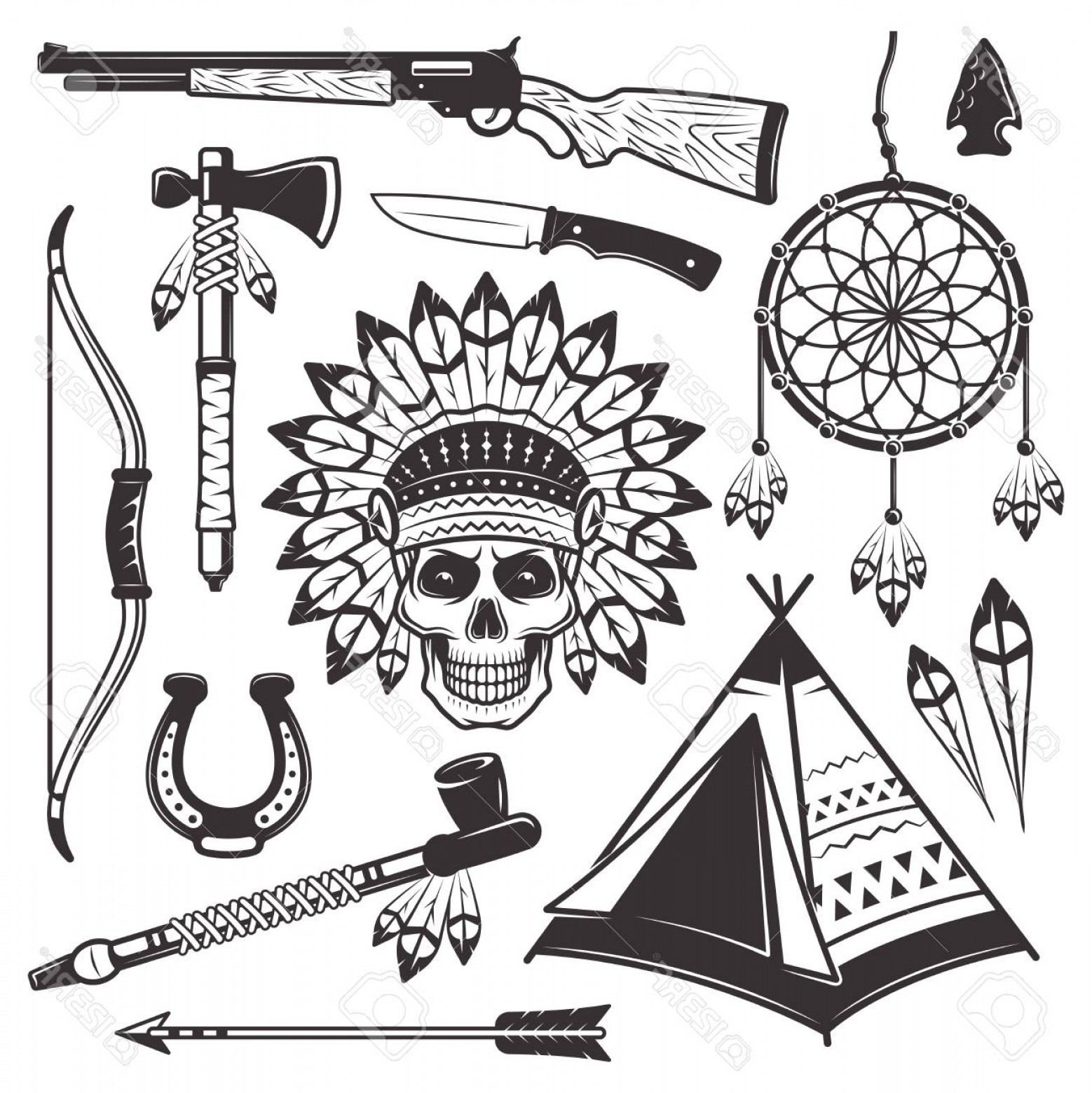 1558x1560 Photostock Vector Native American Indian Set Of Vector Objects