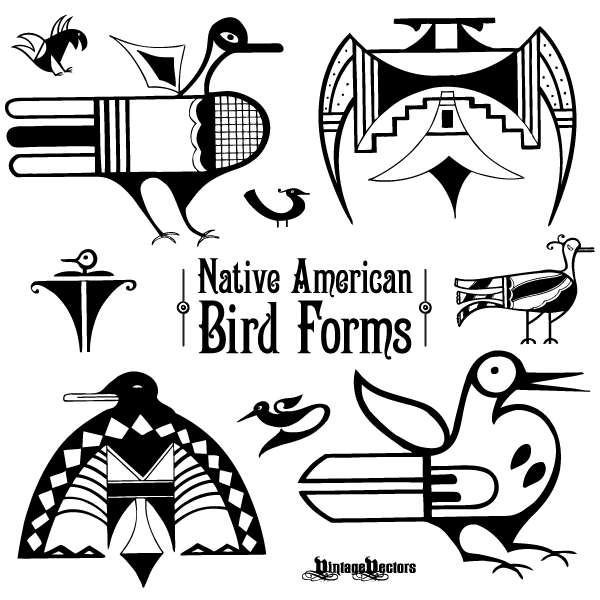 600x600 Vector Art Native American Iconic Bird Forms Vintage Vectors