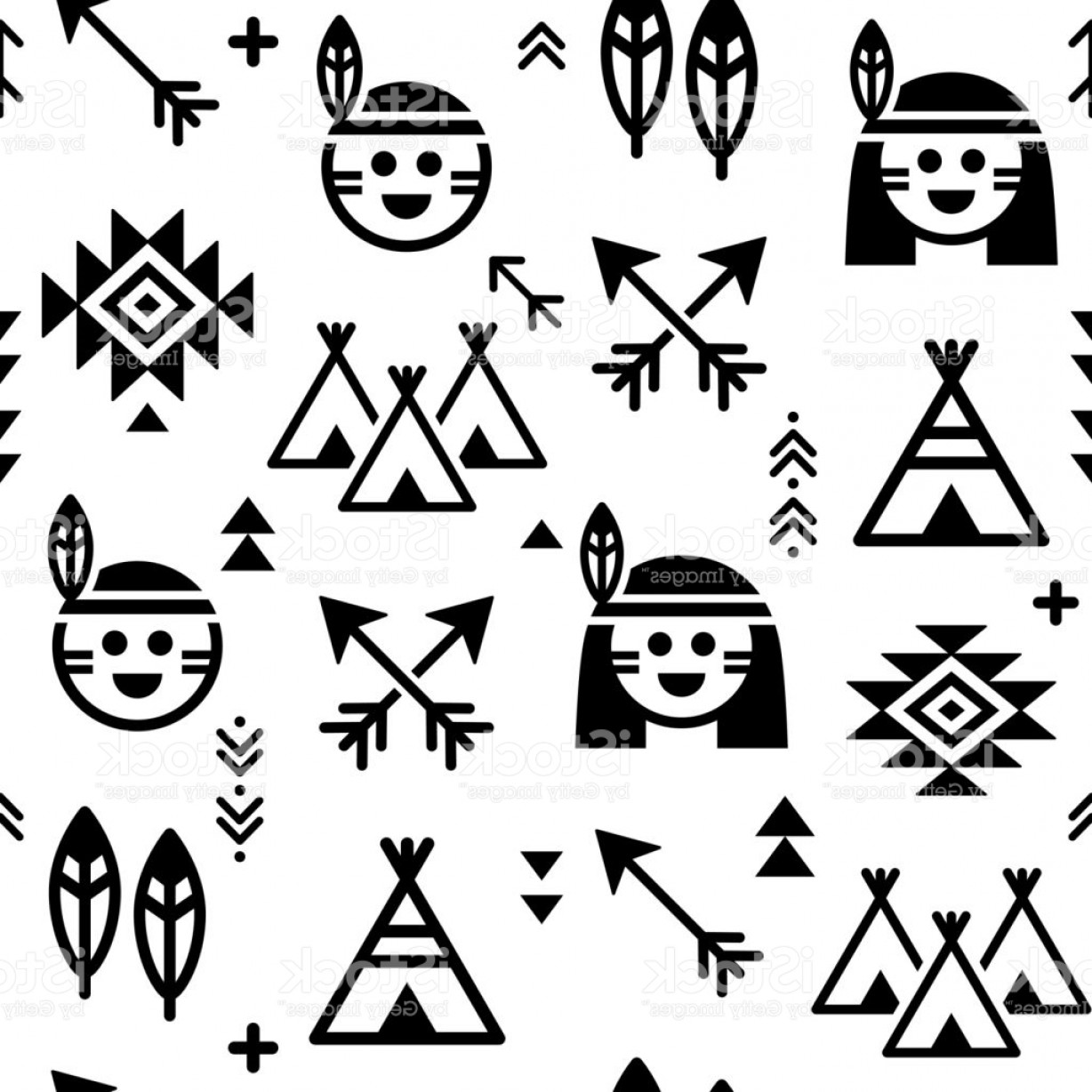 1228x1228 Indian Vector Seamless Pattern For Boys And Girls Native American