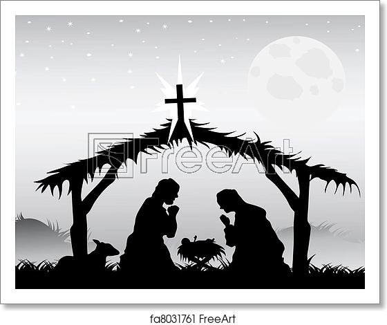 560x470 Free Art Print Of Nativity Scene, Vector The Background