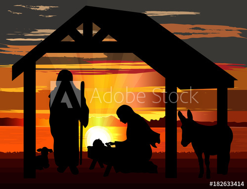 500x383 Jesus Birth Nativity Vector Illustration, Black Silhouettes