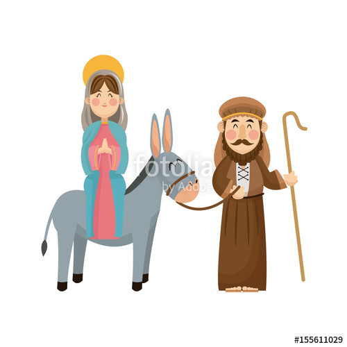 500x500 Virgin Mary Joseph Donkey Scene Nativity Vector Illlustration