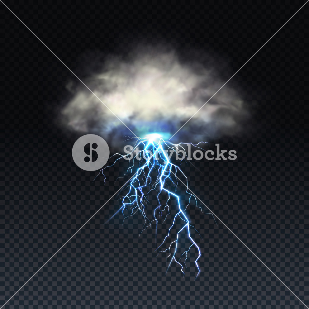 Vector Realistic Lightning With Grey Cloud Isolated On Transparent 1000x1000 Vector Realistic Lightning With Grey Cloud Isolated On Transparent