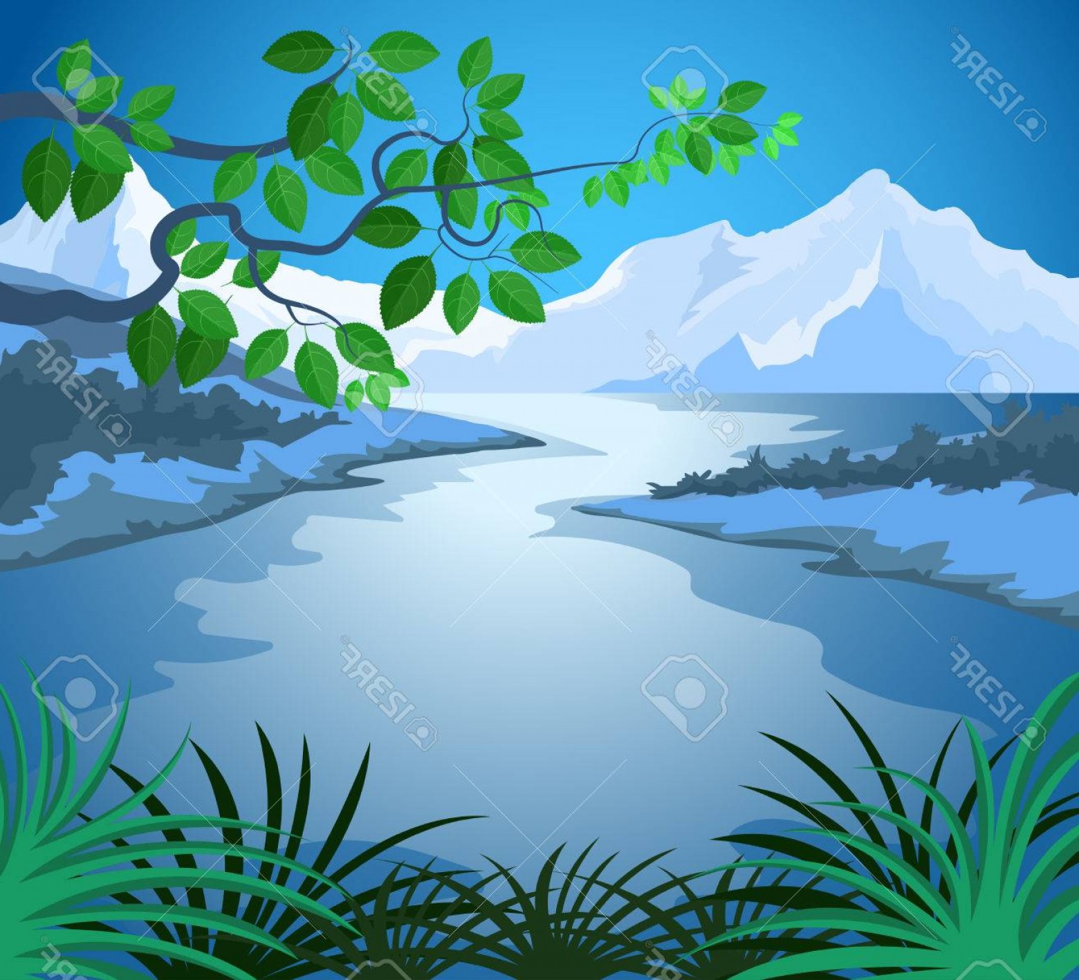 1560x1417 Photostock Vector Lake Scene Vector Nature Landscape Background