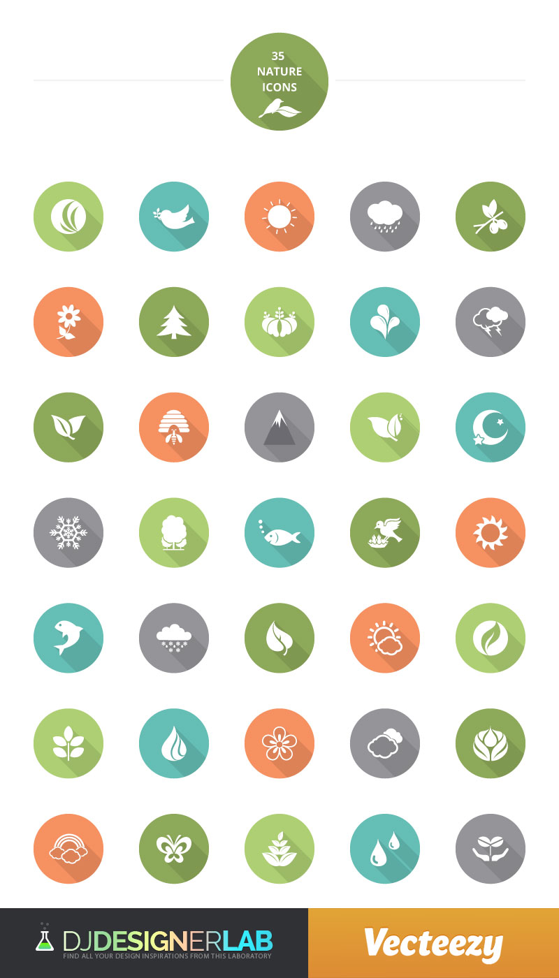 800x1400 Flat Colorful Nature Free Vector Icon Set