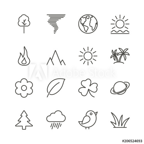 500x500 Nature Icon Set Vector Line Eco Symbol Collection Isolated