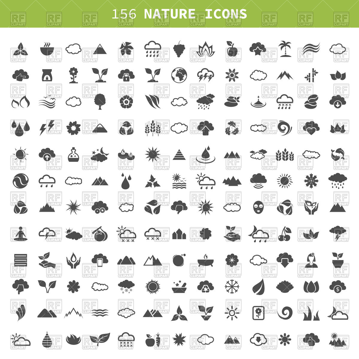1200x1200 Set Of Nature Icons Vector Image Of Signs, Symbols, Maps