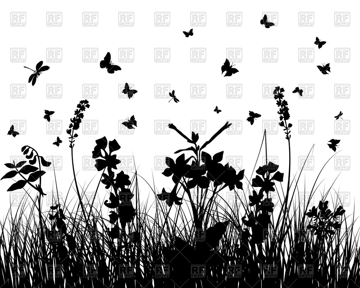 1200x960 Grass And Butterflies Silhouette Vector Image Of Silhouettes