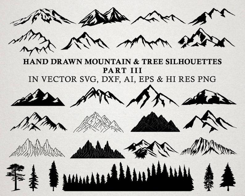 794x635 Hand Drawn Mountain Clipart Mountain Silhouette Nature Etsy