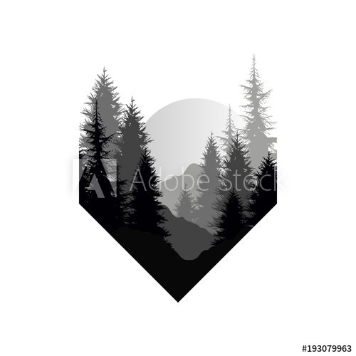 500x500 Beautiful Nature Landscape With Silhouettes Of Trees, Mountains
