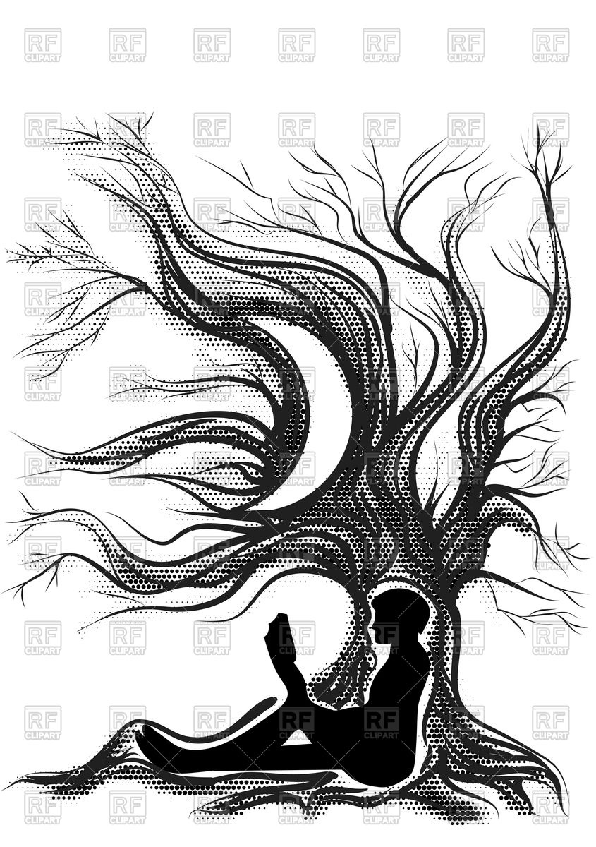 845x1200 Silhouette Of Man With Book In Tree, Unity With Nature Concept