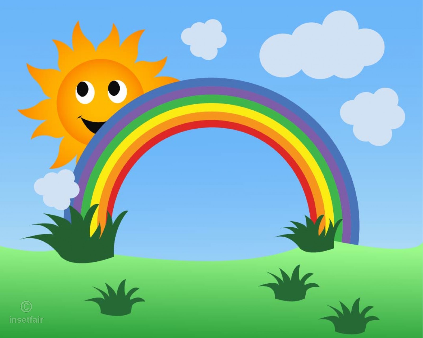 1600x1280 Happy Sun Behind The Rainbow Nature Vector Landscape