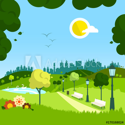 500x500 Nature Vector Empty Landscape With City On Background