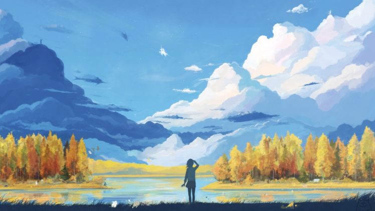 748x421 Anime, Landscape, Nature, Fantasy Art, Minimalism, Vector