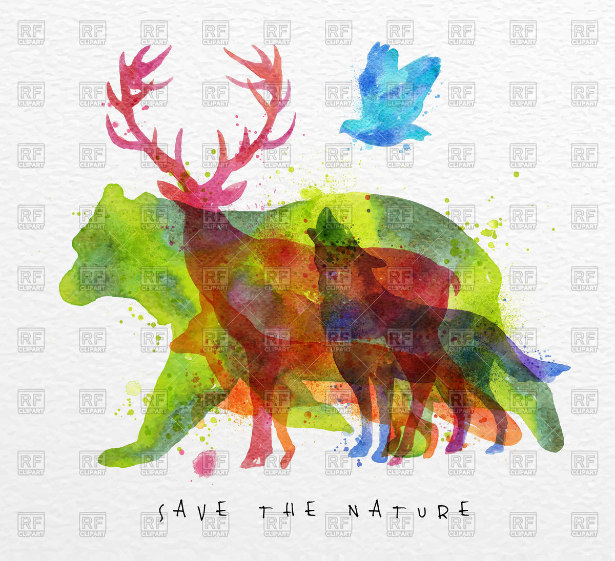 1200x1095 Colorful Animalsbear, Deer, Wolf, Fox, Bird, Drawing Overprint