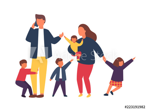 Family With Kids Busy And Tired Parents With Naughty Children 500x375 Family With Kids Busy And Tired Parents With Naughty Children