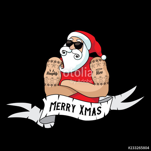 500x500 Cartoon Santa Claus Muscle Man With Naughty And Nice Tattoos