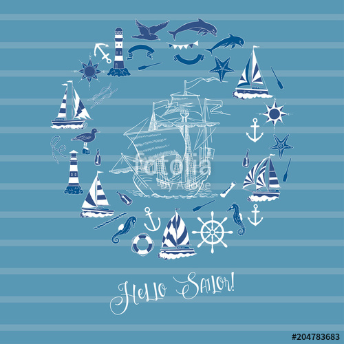 500x500 Nautical Background With Sailing Vessels Stock Image And Royalty
