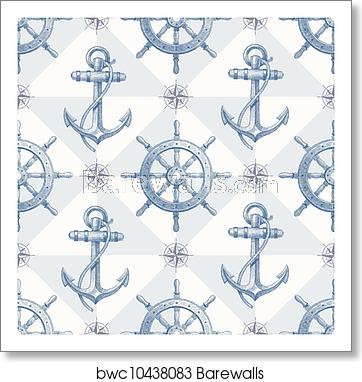 362x382 Seamless Nautical Background, Art Print Barewalls Posters