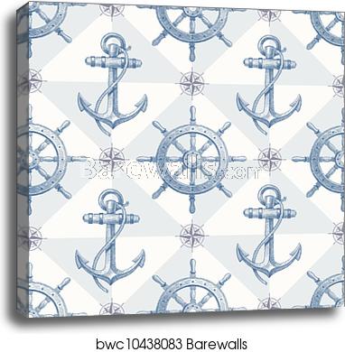 382x390 Seamless Nautical Background, Canvas Print Barewalls Posters
