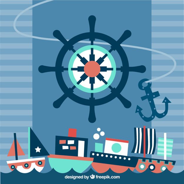 626x626 Flat Nautical Background With Big Rudder And Several Ships Free