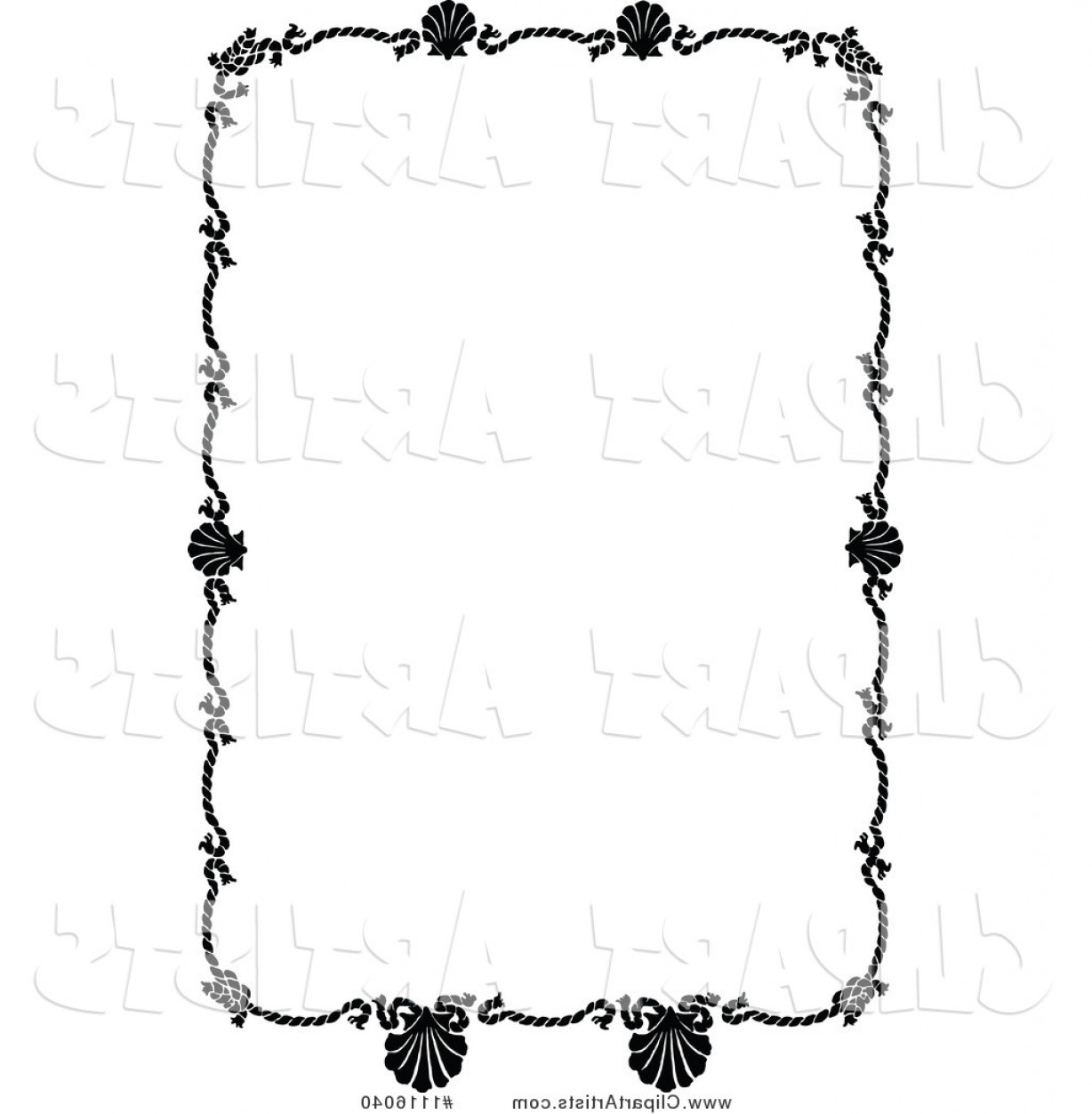 1228x1252 Vector Clipart Retro Vintage Black And White Rope And Scallop