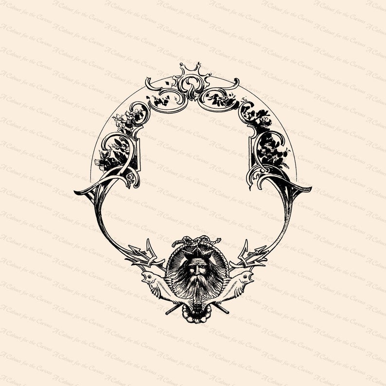 794x794 Victorian Neptune Poseidon Border Vector Clipart Nautical Etsy