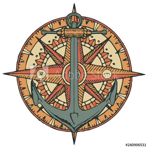 500x500 Retro Banner With A Ship Anchor, Wind Rose And Old Nautical