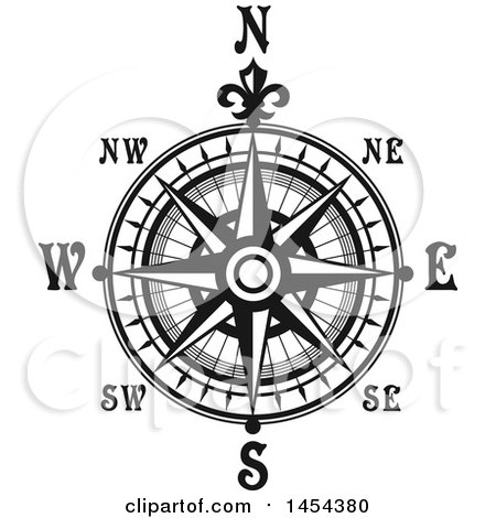 450x470 Clipart Graphic Of A Black And White Nautical Compass Rose