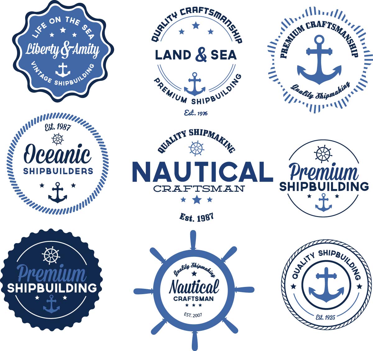 1200x1129 Nautical Vector Badges Blue Set Free Download