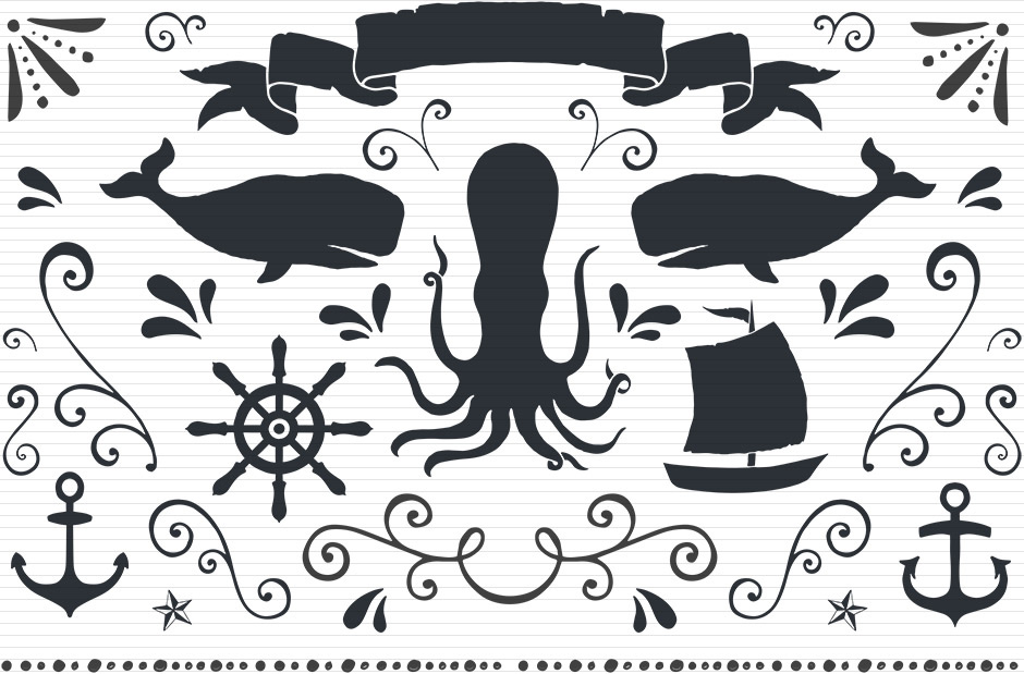 940x619 Nautical Vectors, Swirls And Swashes Set