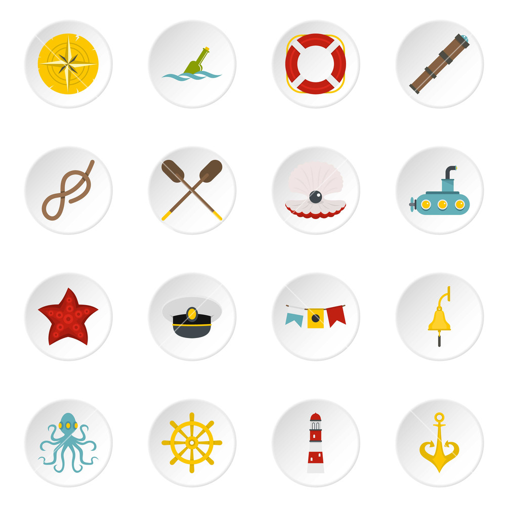1000x1000 Nautical Icons Set In Flat Style Isolated Vector Icons Set