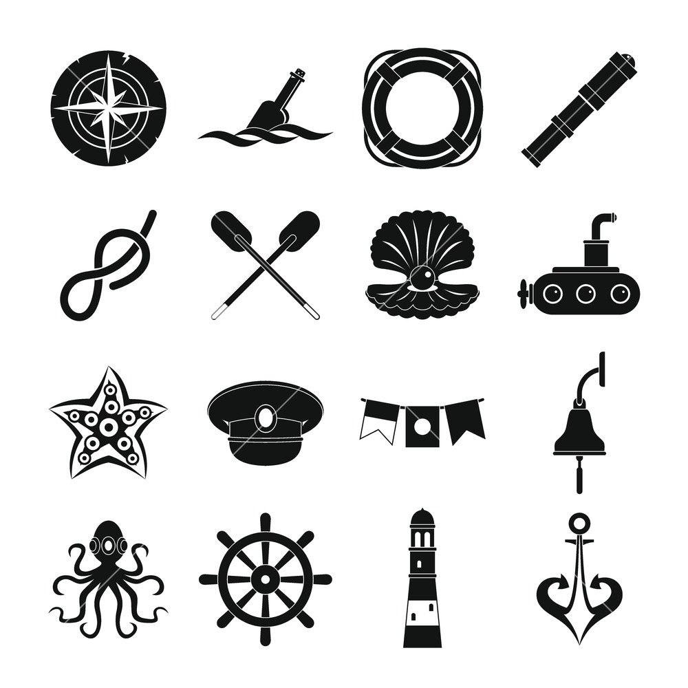1000x1000 Nautical Icons Set Simple Illustration Of Nautical Vector