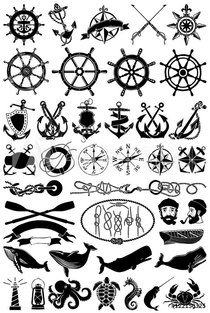 672x1000 Photo Art Print Vintage Vector Maritime Clip Art, Nautical Icons