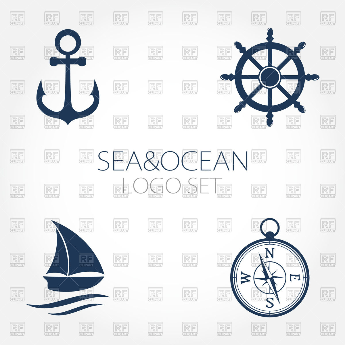 1200x1200 Set Of Nautical Logos, Icon Of Rudder, Anchor, Compass And Boat