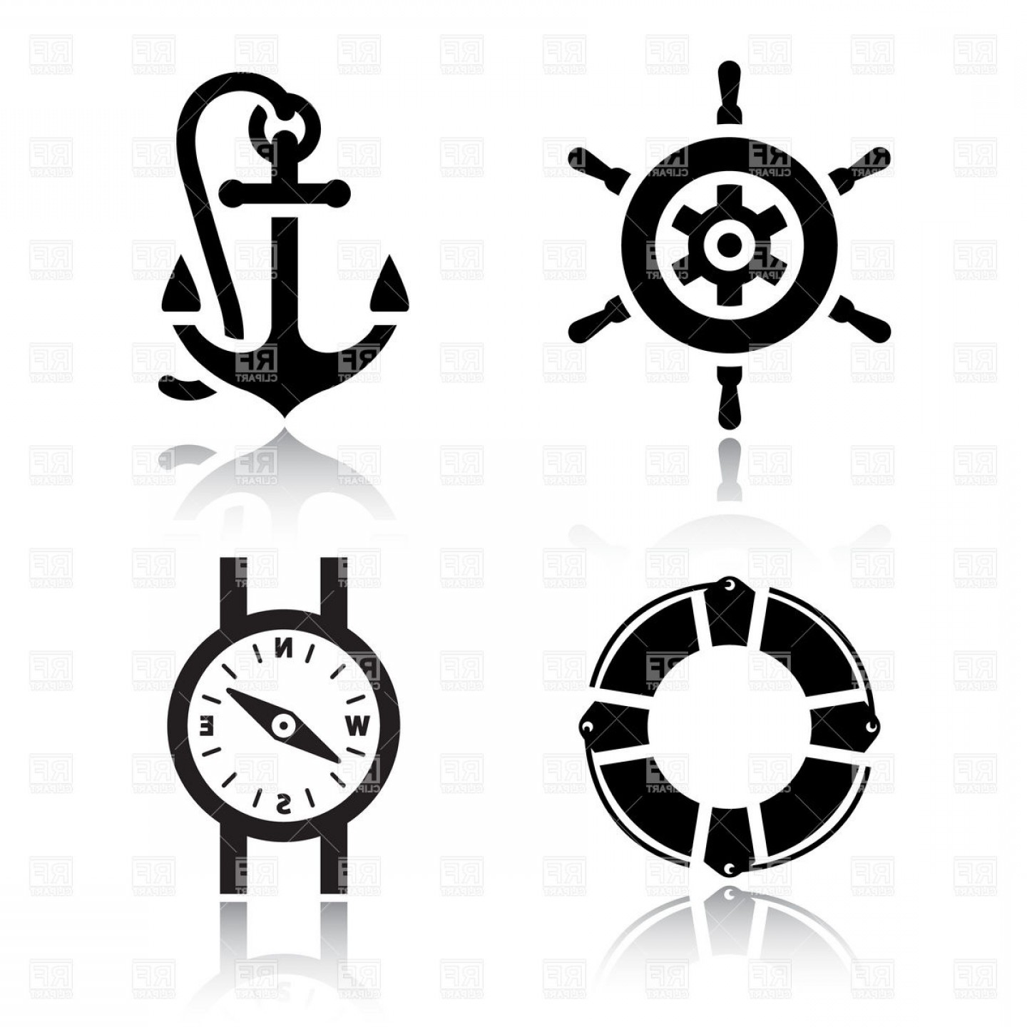 1440x1440 Simple Nautical Icons Vector Clipart Studiogrfx