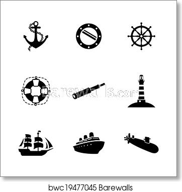 362x382 Vector Black Nautical Icons Set, Art Print Barewalls Posters