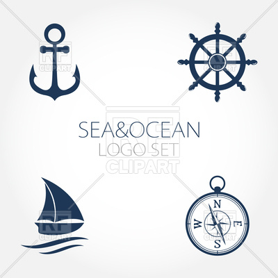 400x400 Set Of Nautical Logos, Icon Of Rudder, Anchor, Compass And Boat