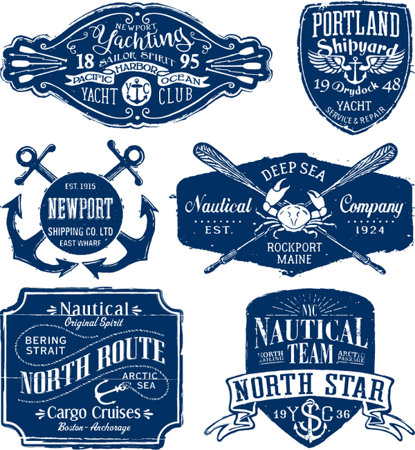 600x650 Vintage Nautical Labels Vector Set Free Download